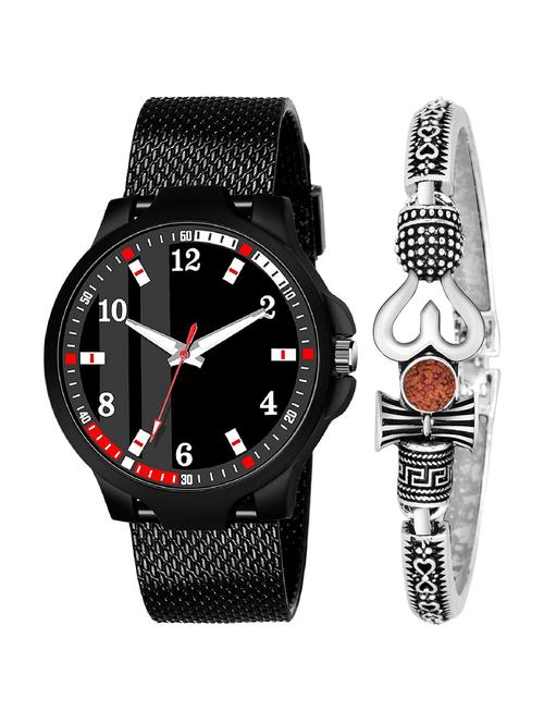 kajaru new fancy stylish - black pu strap & mahadev bracelet combo watch - 18389311 - Very Small Image - 1