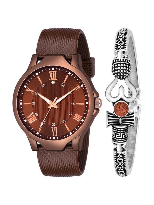 kajaru new fancy stylish - pu strap & mahadev bracelet combo watch - 18389313 - Very Small Image - 1
