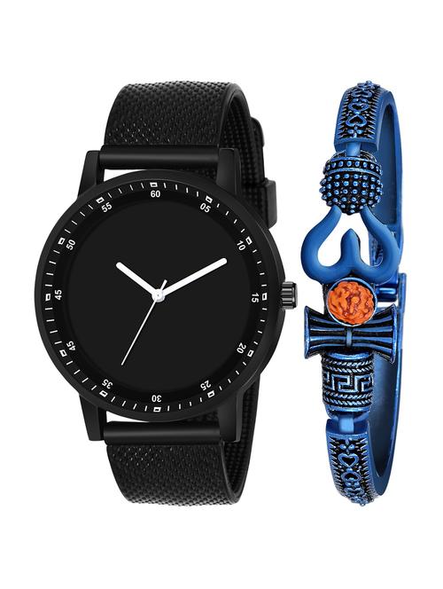 kajaru new fancy stylish - black pu strap & mahadev bracelet combo watch - 18389314 - Very Small Image - 1