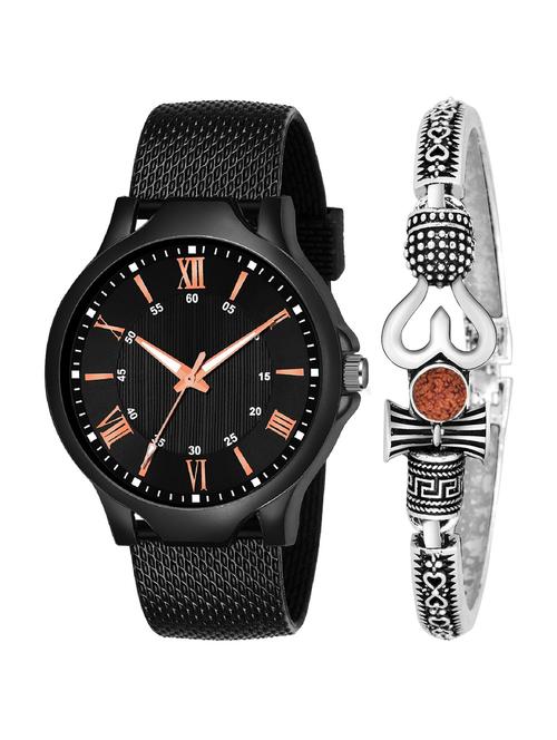 kajaru new fancy stylish - black pu strap & mahadev bracelet combo watch - 18389315 - Very Small Image - 1