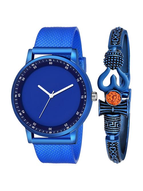 kajaru new fancy stylish - blue pu strap & mahadev bracelet combo watch - 18389316 - Very Small Image - 1
