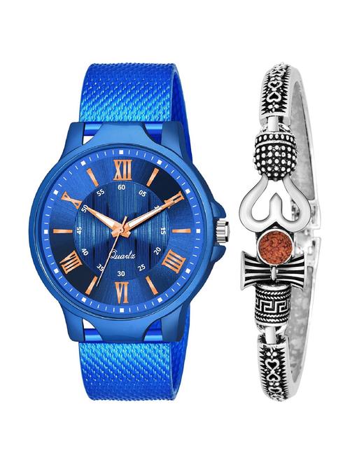 kajaru new fancy stylish - blue pu strap & mahadev bracelet combo watch - 18389323 - Very Small Image - 1