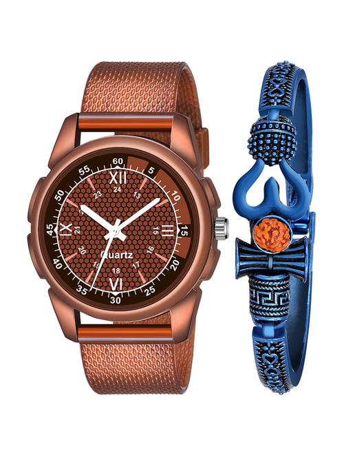 kajaru new fancy stylish - brown pu strap & mahadev bracelet combo watch - 18389324 - Very Small Image - 1