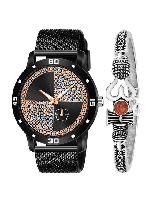 kajaru new fancy stylish - black pu strap & mahadev bracelet combo watch - 18389325 - Very Small Image - 1