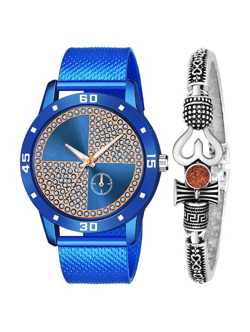 kajaru new fancy stylish - blue pu strap & mahadev bracelet combo watch - 18389327 - Very Small Image - 1