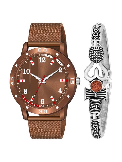 kajaru new fancy stylish - brown pu strap & mahadev bracelet combo watch - 18389332 - Very Small Image - 1