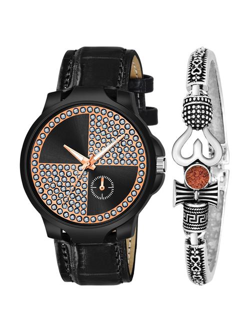 kajaru new fancy stylish - black pu strap & mahadev bracelet combo watch - 18389339 - Very Small Image - 1