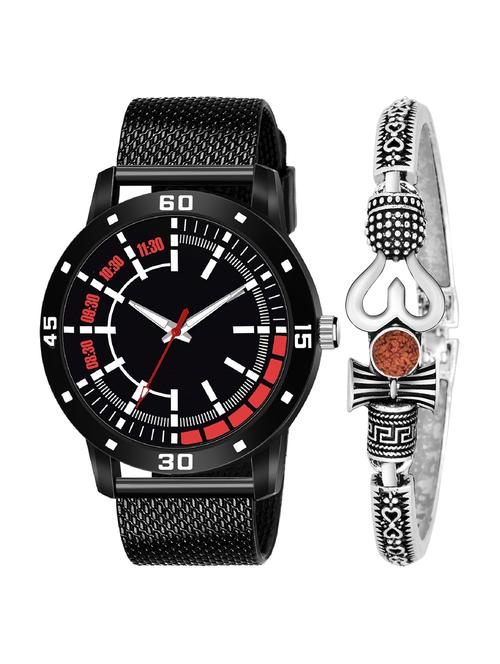 kajaru new fancy stylish - black pu strap & mahadev bracelet combo watch - 18389343 - Very Small Image - 1