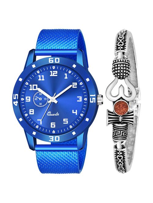 kajaru new fancy stylish - blue pu strap & mahadev bracelet combo watch - 18389363 - Very Small Image - 1
