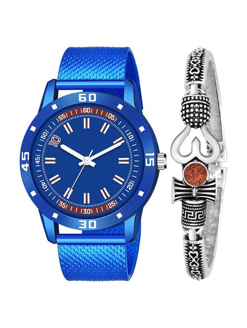kajaru new fancy stylish - blue pu strap & mahadev bracelet combo watch - 18389369 - Very Small Image - 1