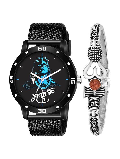 kajaru new fancy stylish - black pu strap & mahadev bracelet combo watch - 18389372 - Very Small Image - 1