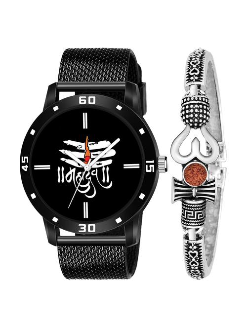 kajaru new fancy stylish - black pu strap & mahadev bracelet combo watch - 18389375 - Very Small Image - 1