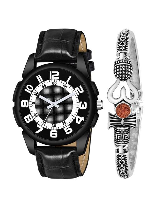 kajaru new fancy stylish - black leather strap & mahadev bracelet combo watch - 18389384 - Very Small Image - 1