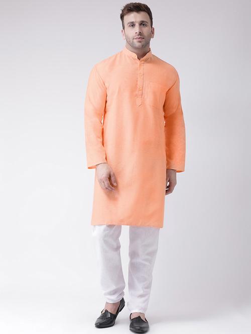 orange solid kurta pyjama ethnic wear set - 18389973 - Very Small Image - 1