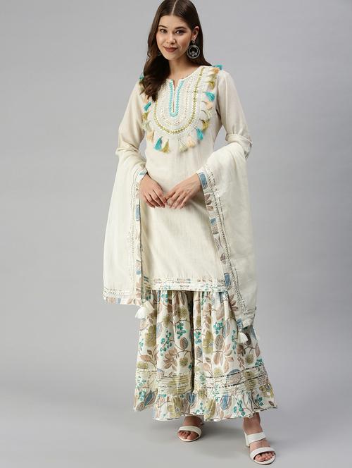 women kurta sharara set with dupatta - 18390270 - Very Small Image - 1