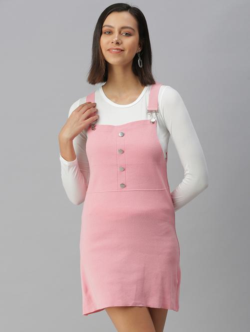 long sleeved solid pinafore dress - 18390436 - Very Small Image - 1
