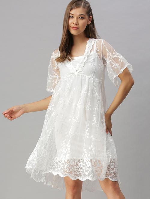v-neck self design a-line dress - 18390652 - Very Small Image - 1