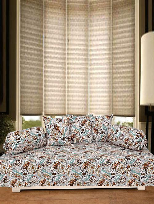 texstylers 100% cotton jaipuri allover print 200 tc paisley set of 6 pcs's diwan set - 18390678 - Very Small Image - 1