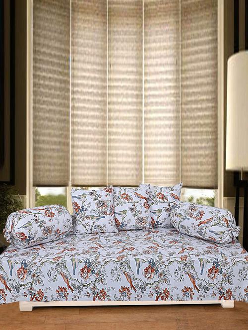 texstylers 100% cotton jaipuri allover print 200 tc bird floral pattern set of 6 pcs's diwan set - 18390682 - Very Small Image - 1