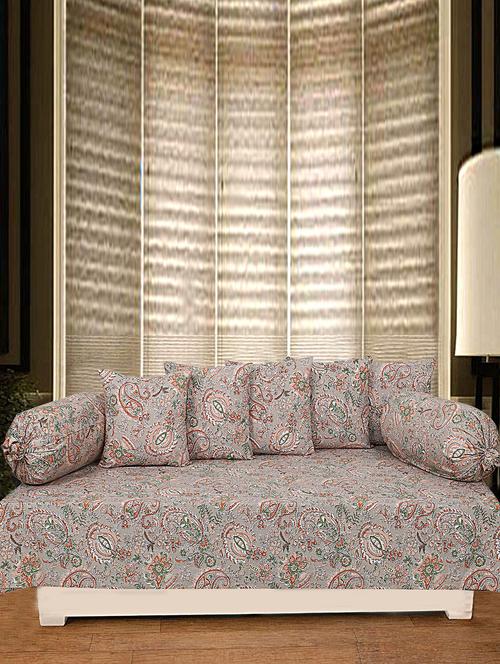 texstylers 100% cotton jaipuri allover print 200 tc paisley set of 8 pcs's diwan set - 18390692 - Very Small Image - 1