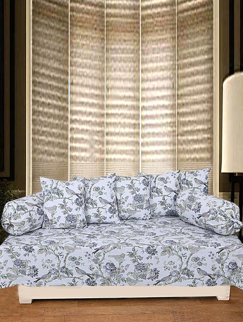 texstylers 100% cotton jaipuri allover print 200 tc bird floral pattern set of 8 pcs's diwan set - 18390693 - Very Small Image - 1