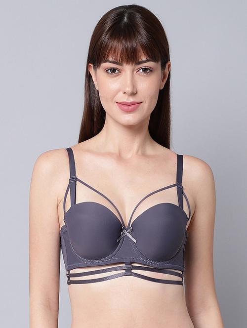grey solid balconette bra - 18390771 - Very Small Image - 1