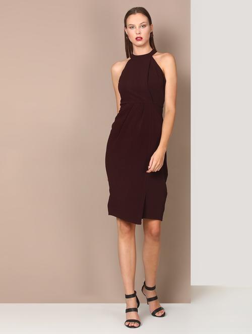 halter neck solid sheath dress - 18391108 - Very Small Image - 1