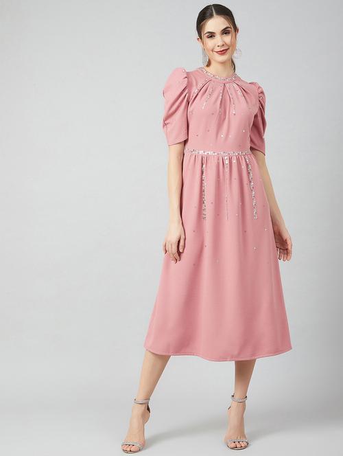 puff sleeved embellished fit & flare dress - 18391131 - Very Small Image - 1