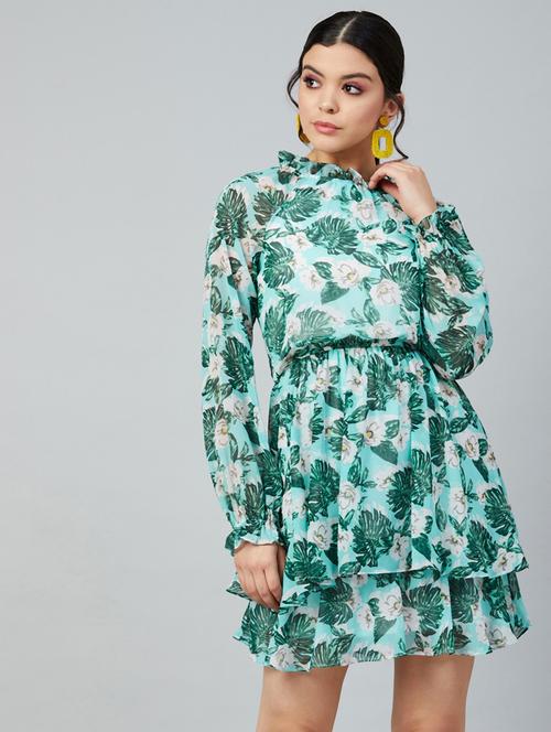 long sleeved printed fit & flare dress - 18391147 - Very Small Image - 1