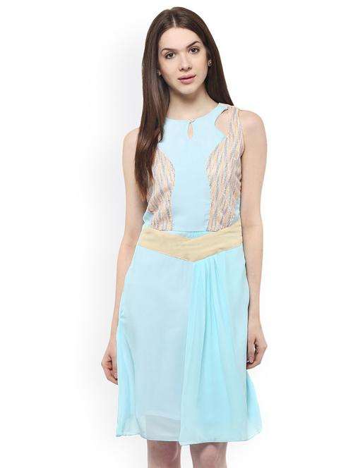 sleeveless color-blocked layered dress - 18391171 - Very Small Image - 1
