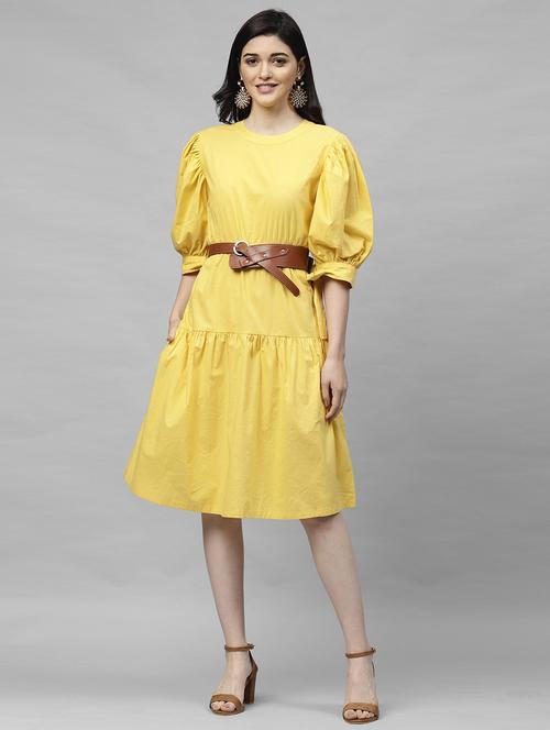 puffed sleeved solid layered dress - 18391180 - Very Small Image - 1