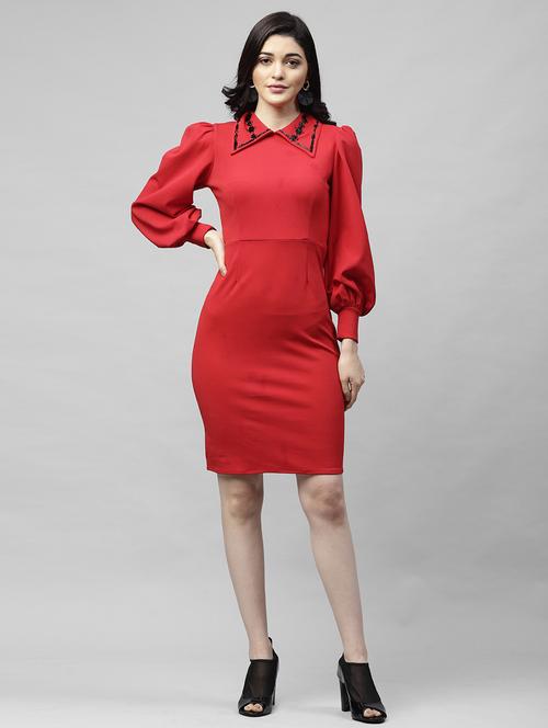 puffed sleeved solid layered dress - 18391184 - Very Small Image - 1