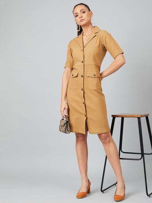 three quarter sleeved solid shirt dress - 18391199 - Very Small Image - 1