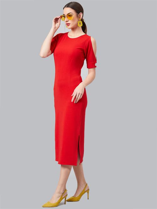 cold shoulder solid sheath dress - 18391233 - Very Small Image - 1