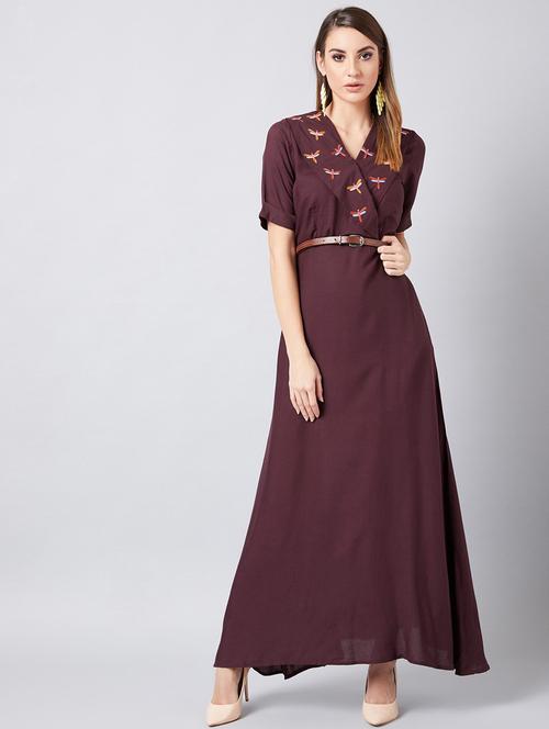 three quarter sleeved embroidered gown dress - 18391252 - Very Small Image - 1