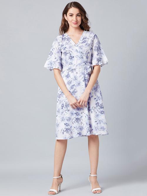three quarter sleeved printed a-line dress - 18391260 - Very Small Image - 1
