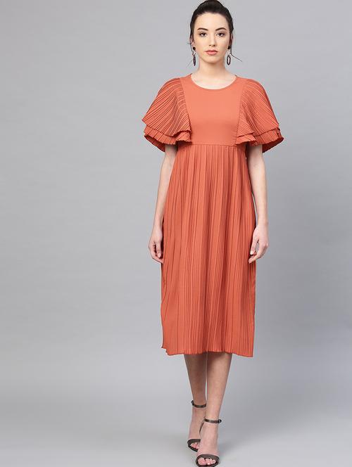 cape sleeved solid a-line dress - 18391307 - Very Small Image - 1