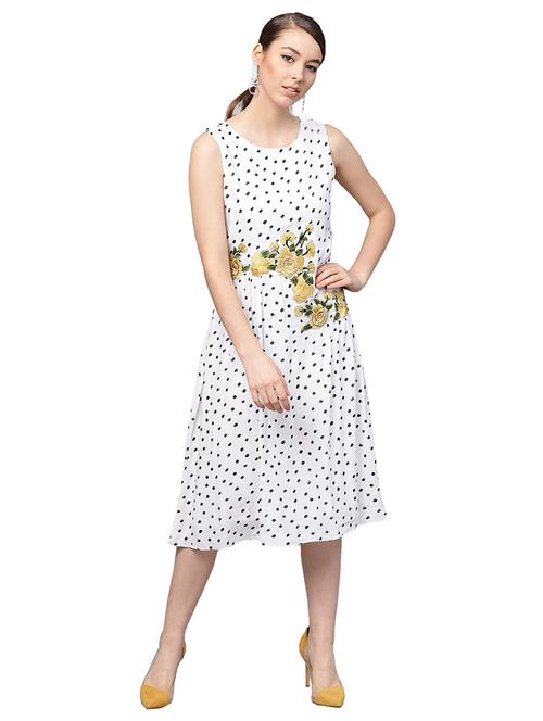 embroidered detail polka dot fit & flare dress - 18391329 - Very Small Image - 1