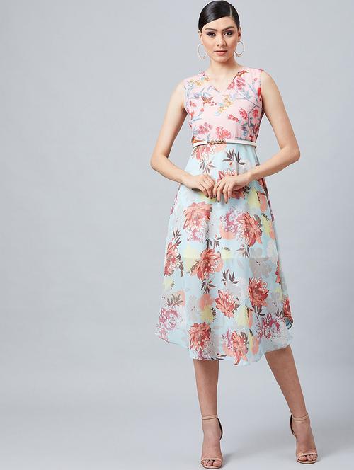 v-neck floral a-line dress - 18391350 - Very Small Image - 1