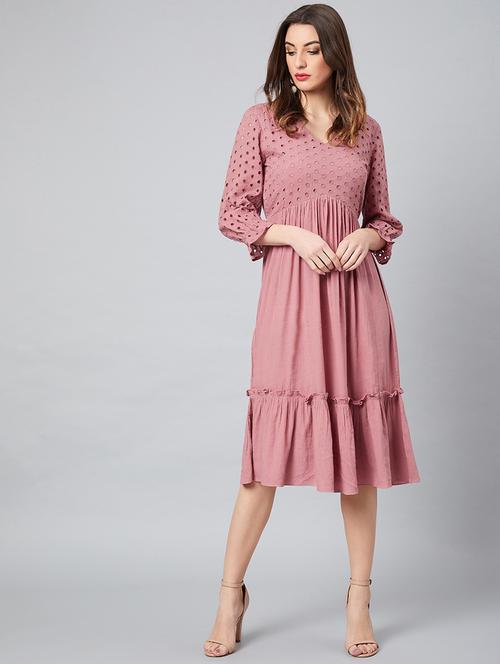 v-neck schiffli flared dress - 18391352 - Very Small Image - 1