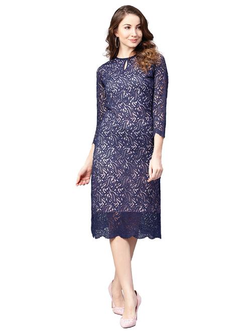 key hole neck self design sheath dress - 18391672 - Very Small Image - 1