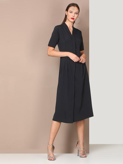 concealed placket solid a-line dress - 18391678 - Very Small Image - 1