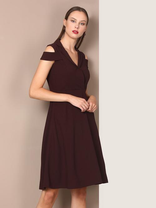 cut out detail solid fit & flare dress - 18391680 - Very Small Image - 1