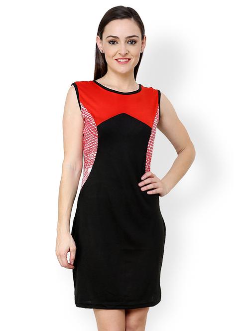 round neck color block sheath dress - 18391717 - Very Small Image - 1