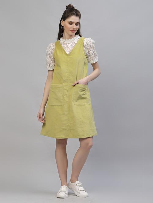 v-neck solid a-line dress - 18391721 - Very Small Image - 1