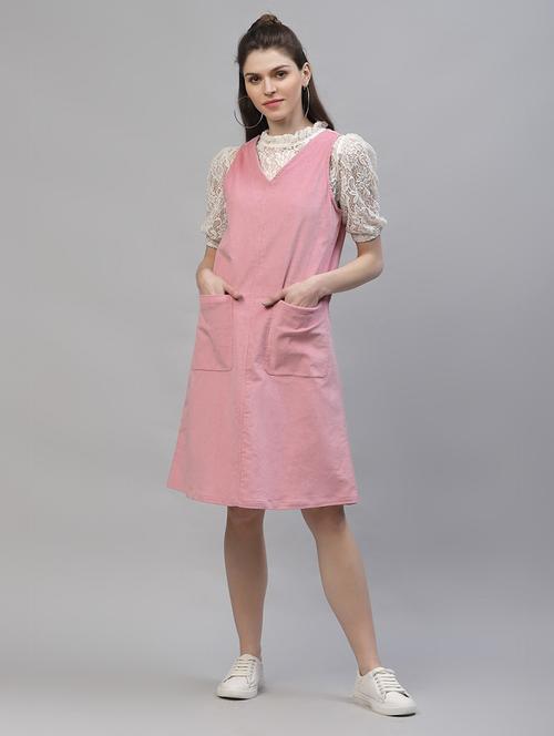v-neck solid a-line dress - 18391722 - Very Small Image - 1