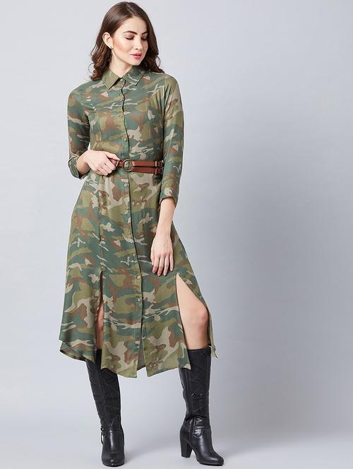 long sleeved camouflaged shirt dress - 18391780 - Very Small Image - 1