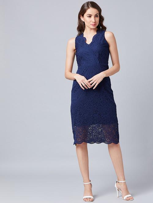 overlap neck self design sheath dress - 18391783 - Very Small Image - 1