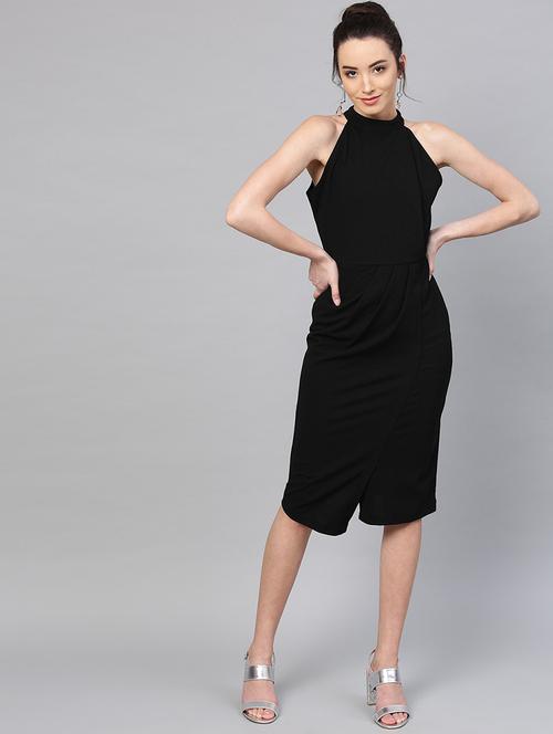 halter neck solid sheath dress - 18391820 - Very Small Image - 1