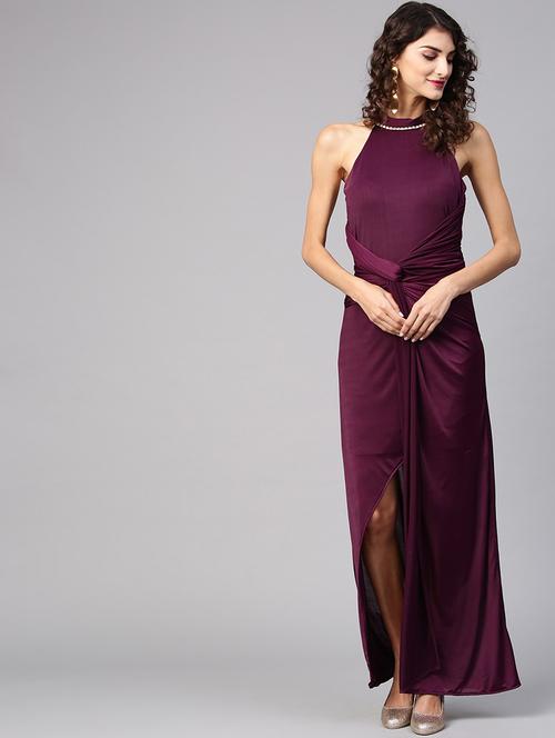 halter neck solid asymmetric dress - 18391829 - Very Small Image - 1